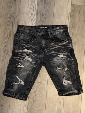 Men's Distressed Black Denim Shorts